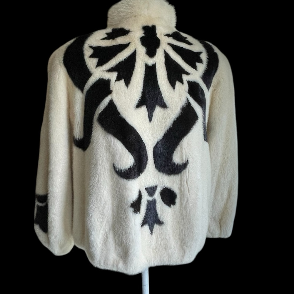 Cream & Black Mink Fur Jacket